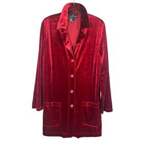 Retro Velvet Holiday Shirt L Red Festive Classic Chic Preppy Christmas 80s Artsy
